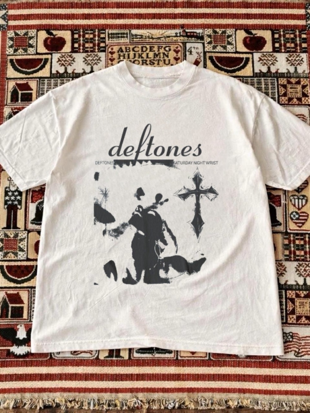 Gildan White Deftones Graphic Tee with Gray Print